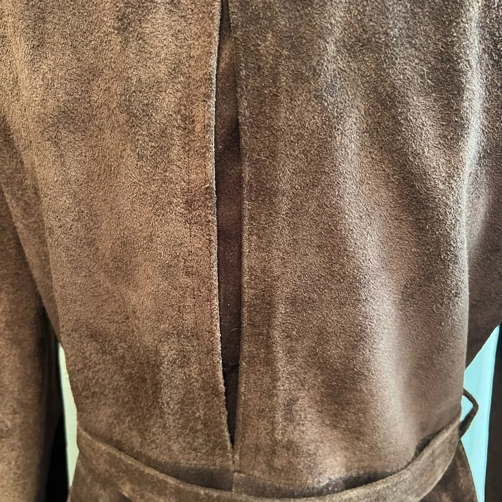 Vintage split cowhide brown suede coat lamb collar wrap style size Med - Picture 5 of 13